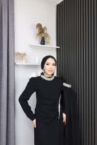 Çiçek Tesettür Abiye - Siyah