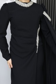 Çiçek Tesettür Abiye - Siyah