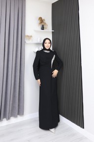 Çiçek Tesettür Abiye - Siyah