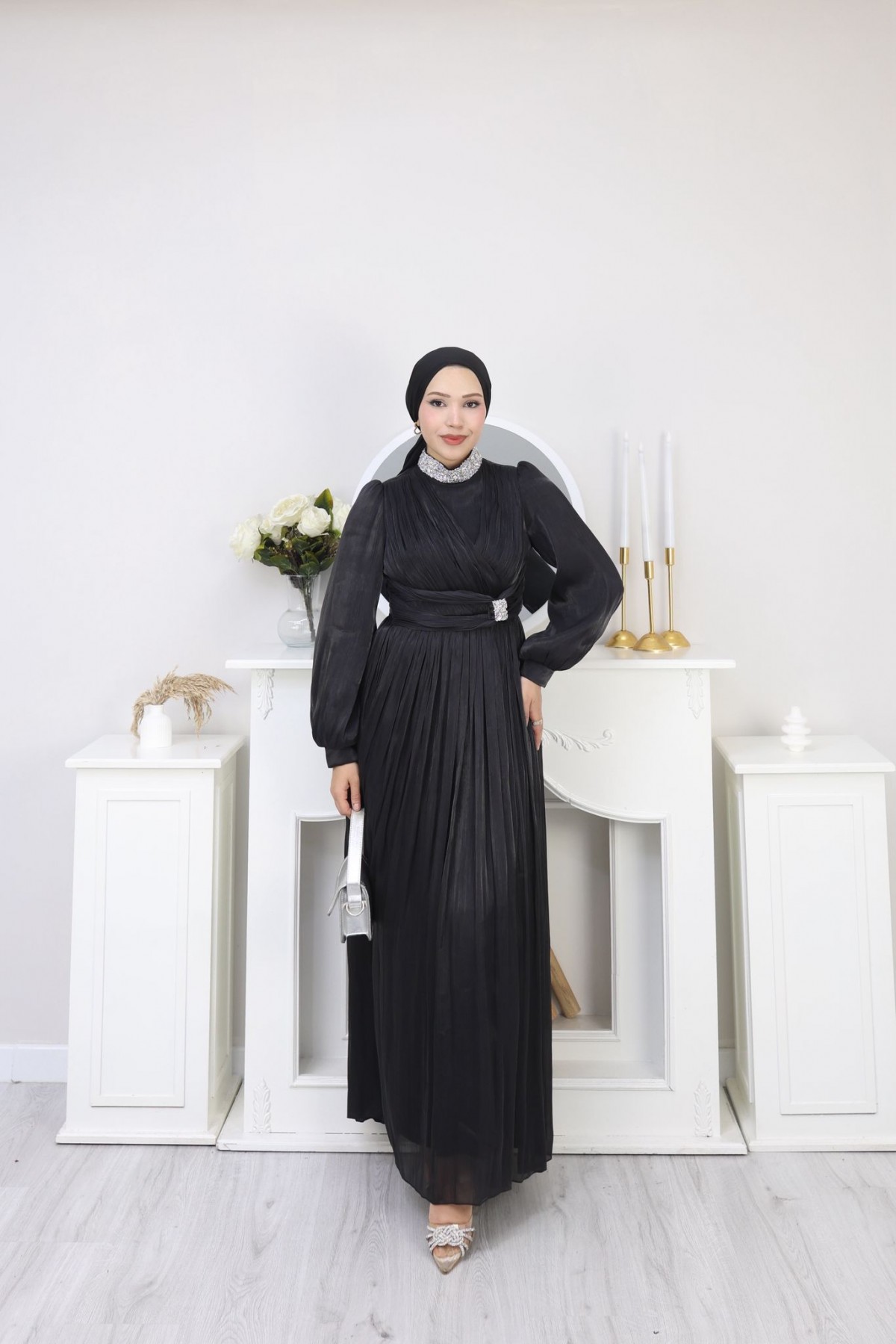 Roza Tesettür Abiye - Siyah