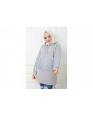 Kapitoneli Kapşonlu Tunik - Gri