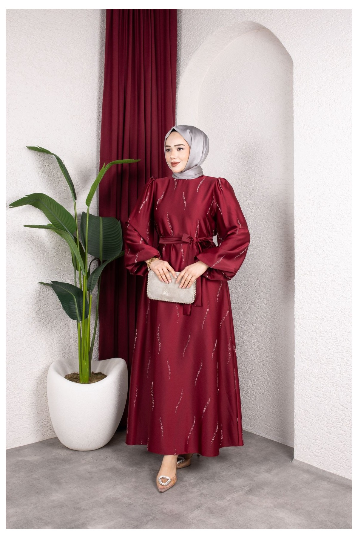 Zara Tesettür Abiye - Bordo