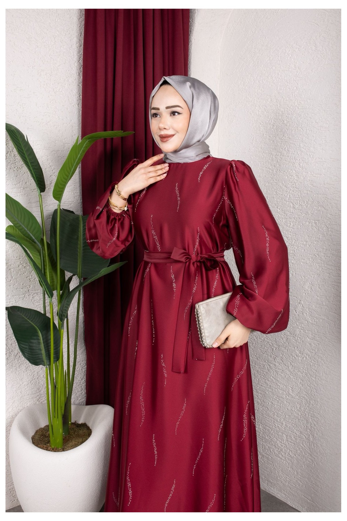 Zara Tesettür Abiye - Bordo