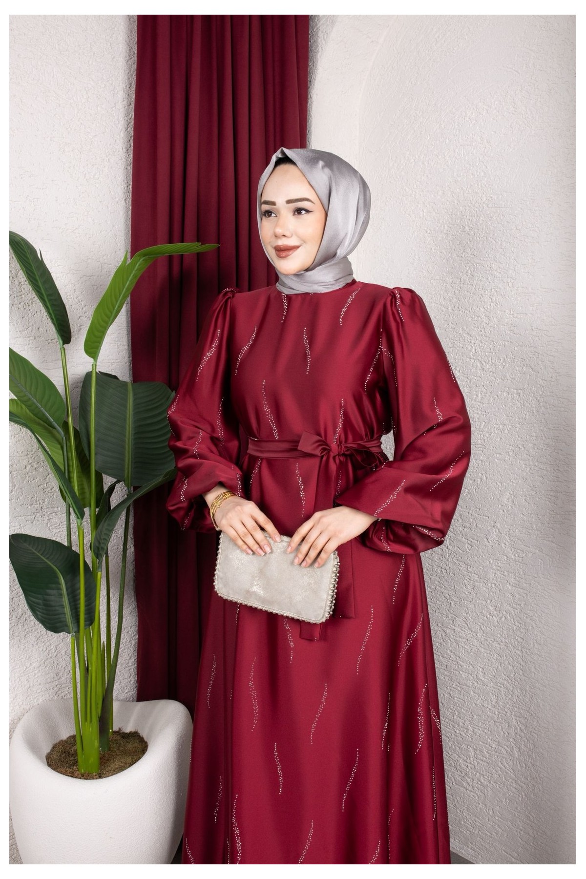 Zara Tesettür Abiye - Bordo