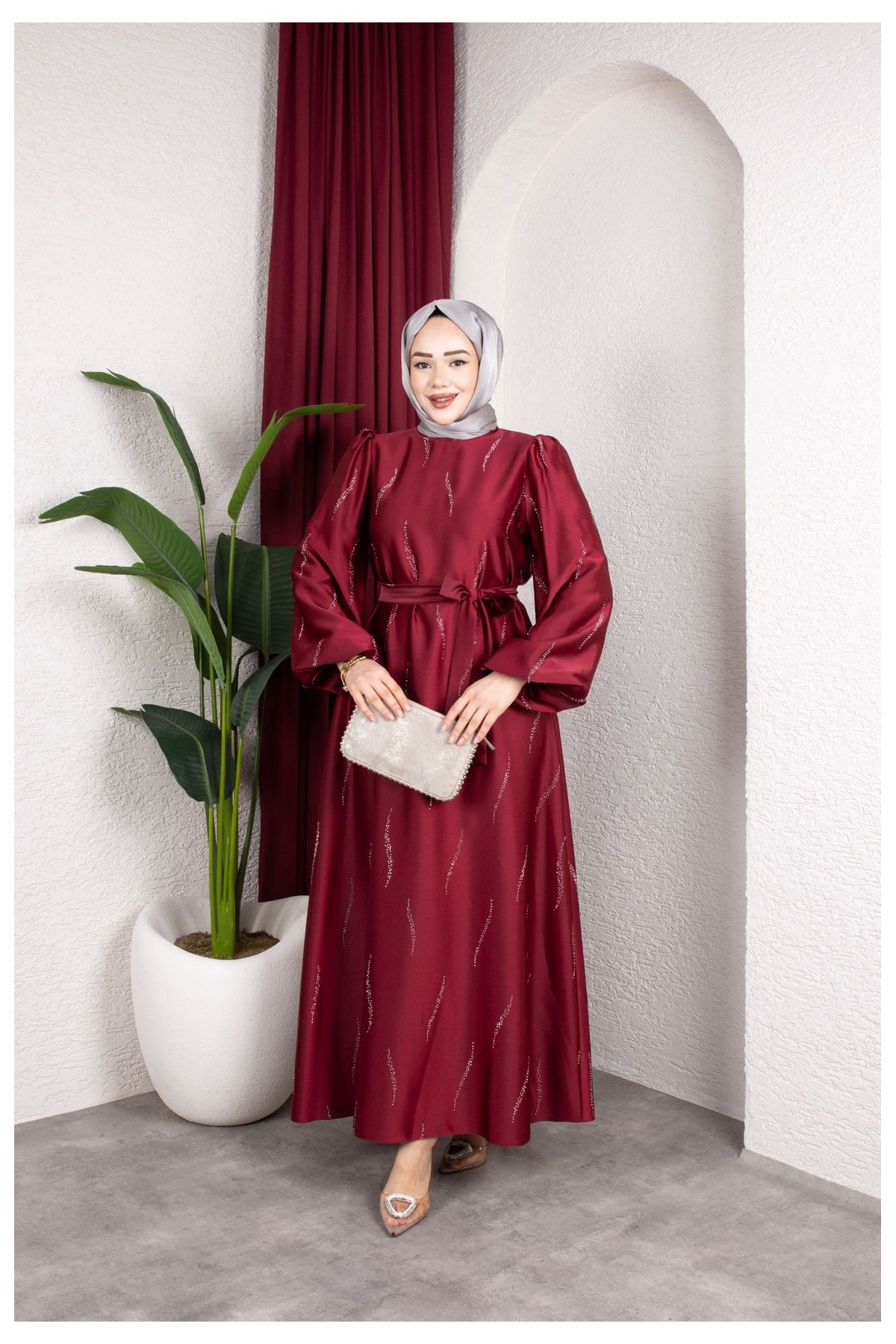 Zara Tesettür Abiye - Bordo