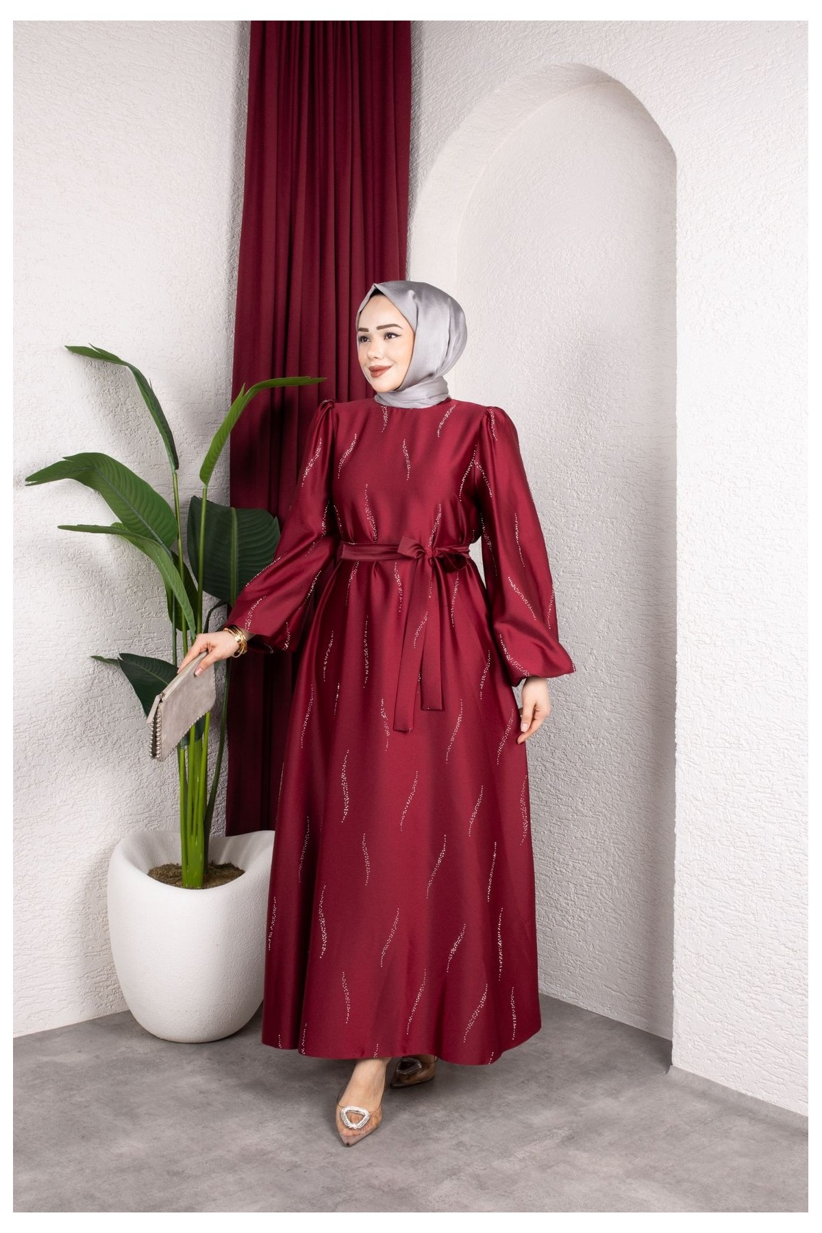 Zara Tesettür Abiye - Bordo
