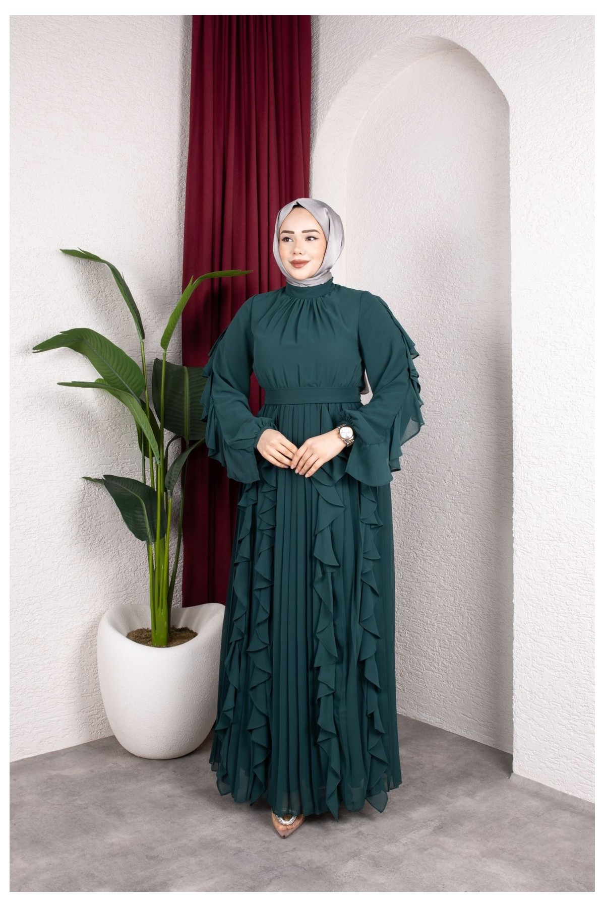 Melis Tesettür Abiye - Zümrüt