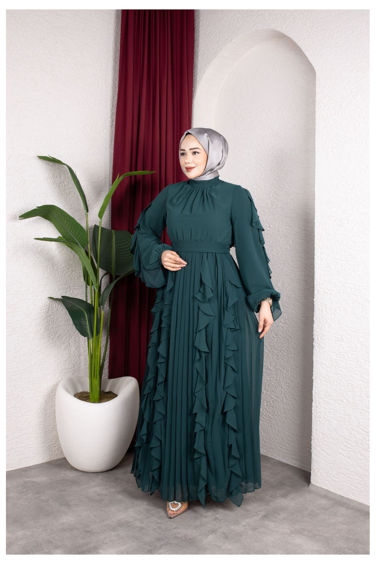 Melis Tesettür Abiye - Zümrüt