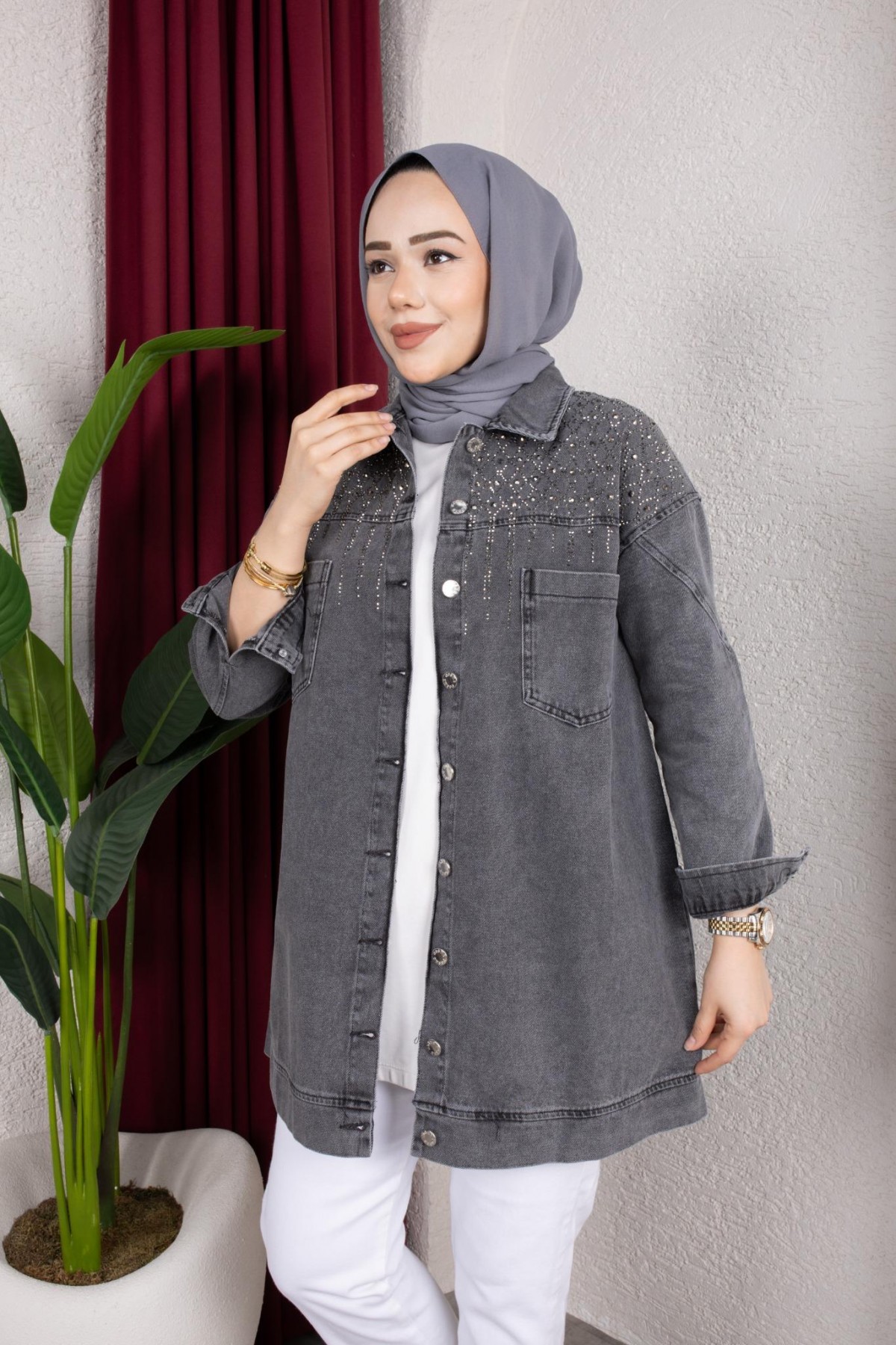 Yazel Denim Ceket - Gri
