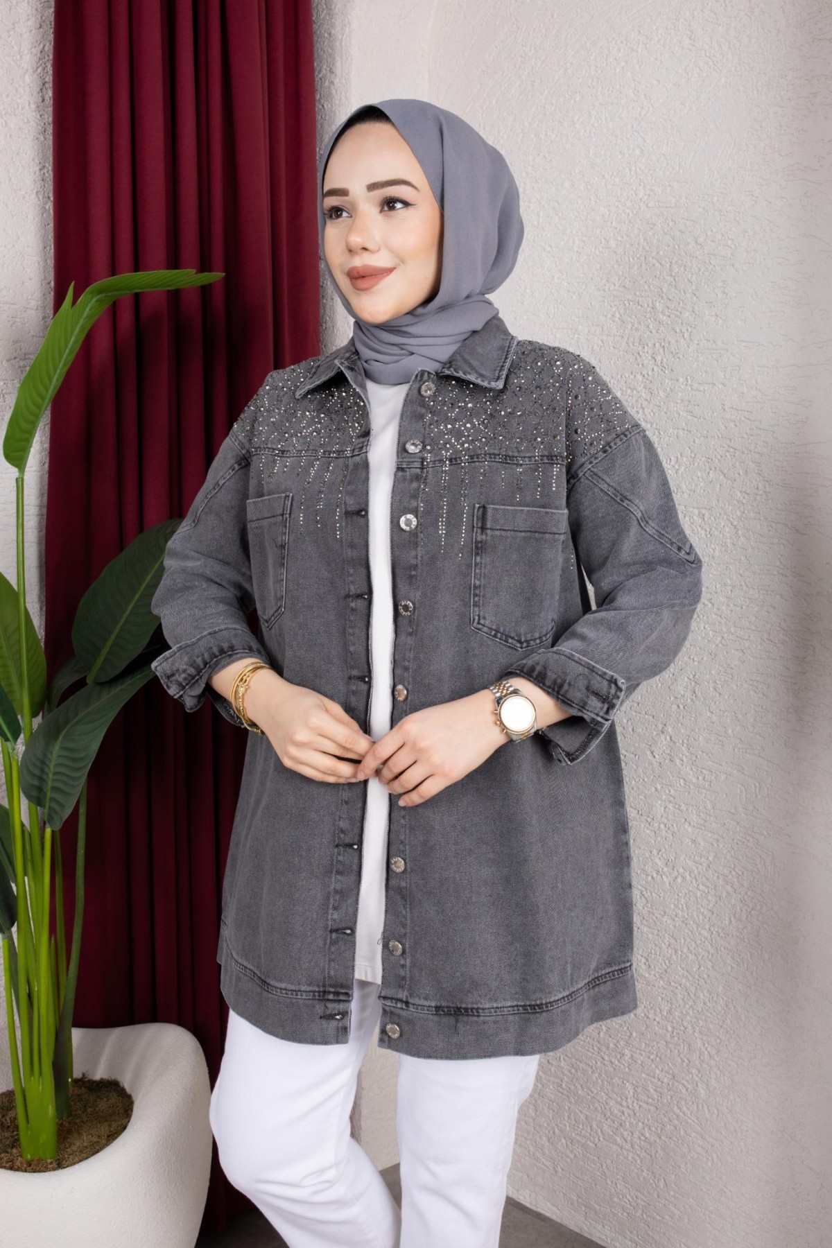Yazel Denim Ceket - Gri
