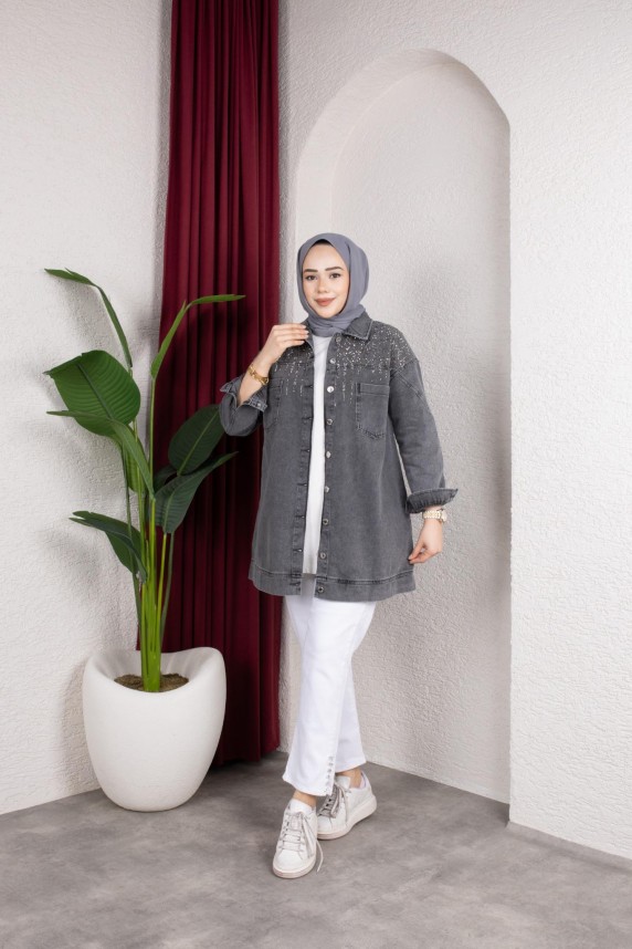 Yazel Denim Ceket - Gri