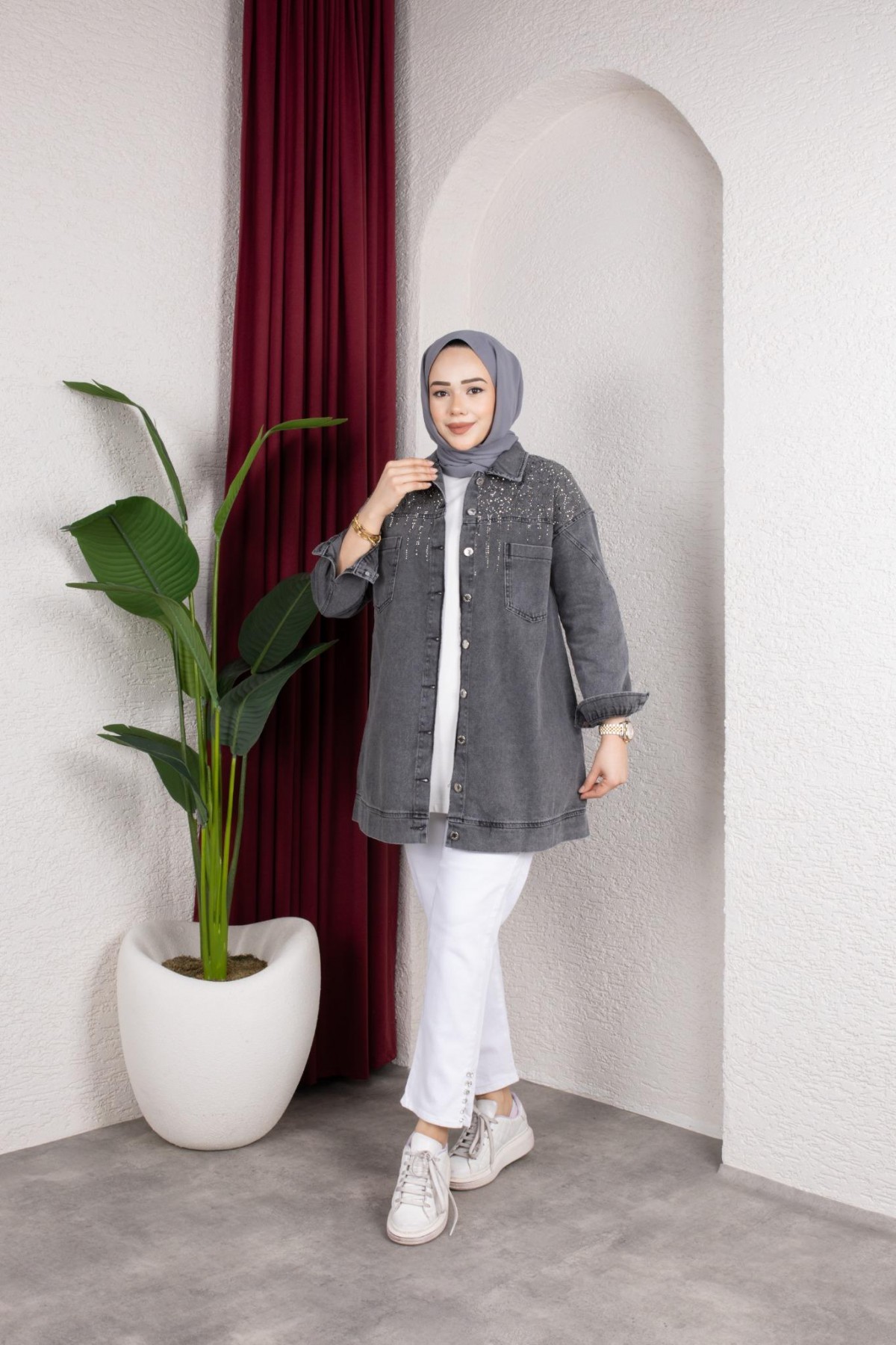 Yazel Denim Ceket - Gri