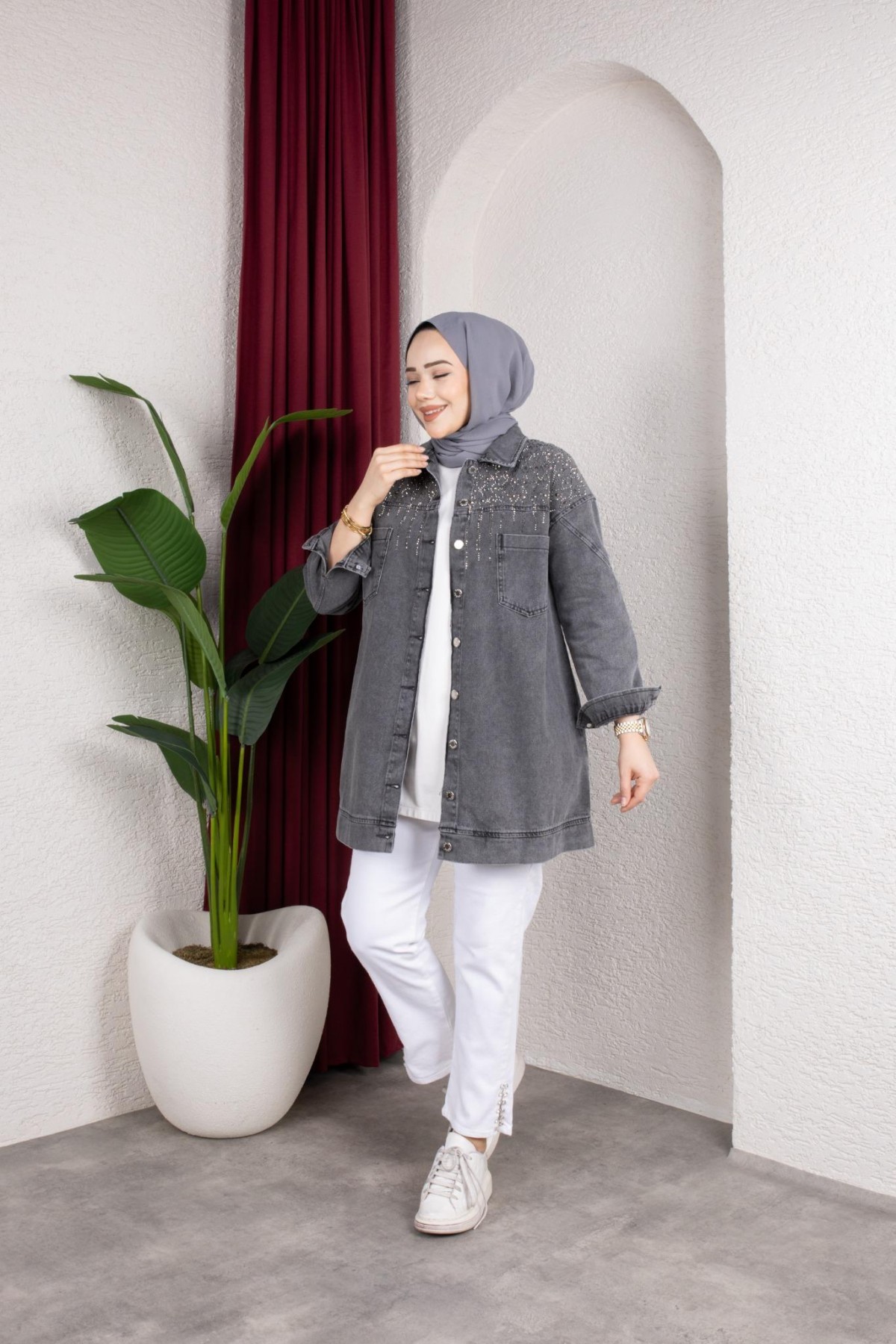 Yazel Denim Ceket - Gri