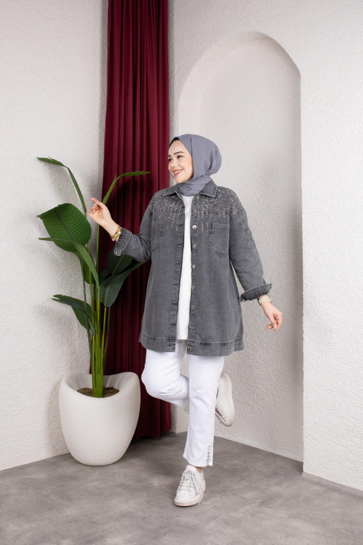 Yazel Denim Ceket - Gri