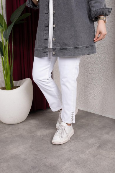 Leyla Kot Pantolon - Beyaz