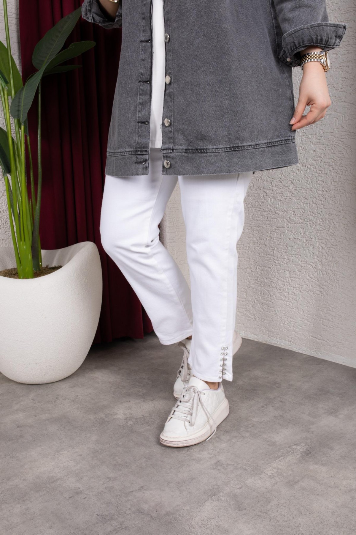 Leyla Kot Pantolon - Beyaz