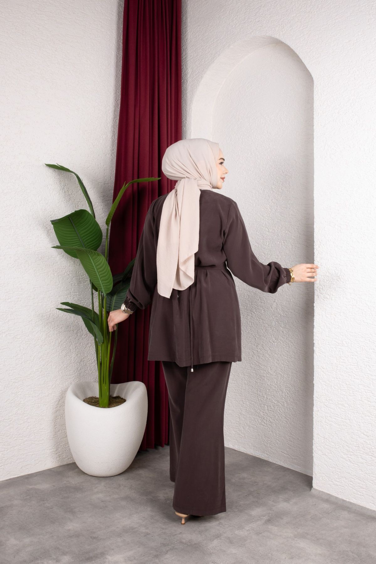 İpek Tesettür Takım - Kahverengi