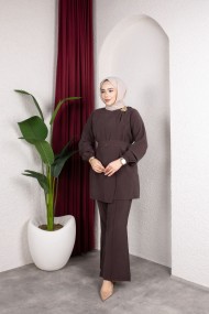 İpek Tesettür Takım - Kahverengi