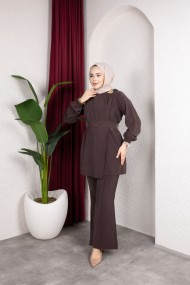 İpek Tesettür Takım - Kahverengi