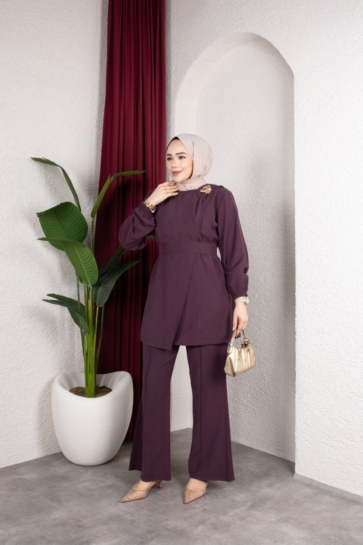 İpek Tesettür Takım - Mürdüm