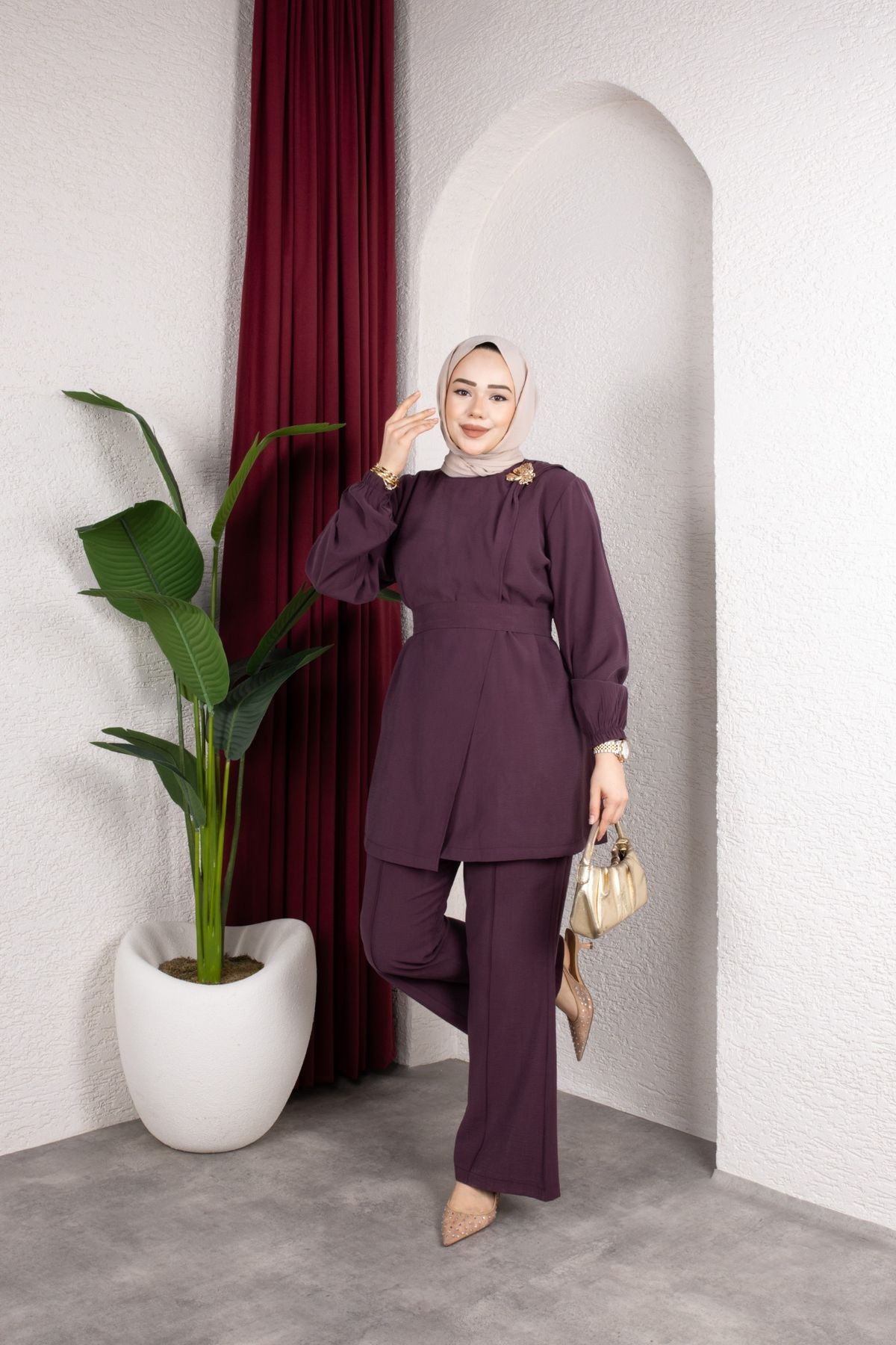 İpek Tesettür Takım - Mürdüm