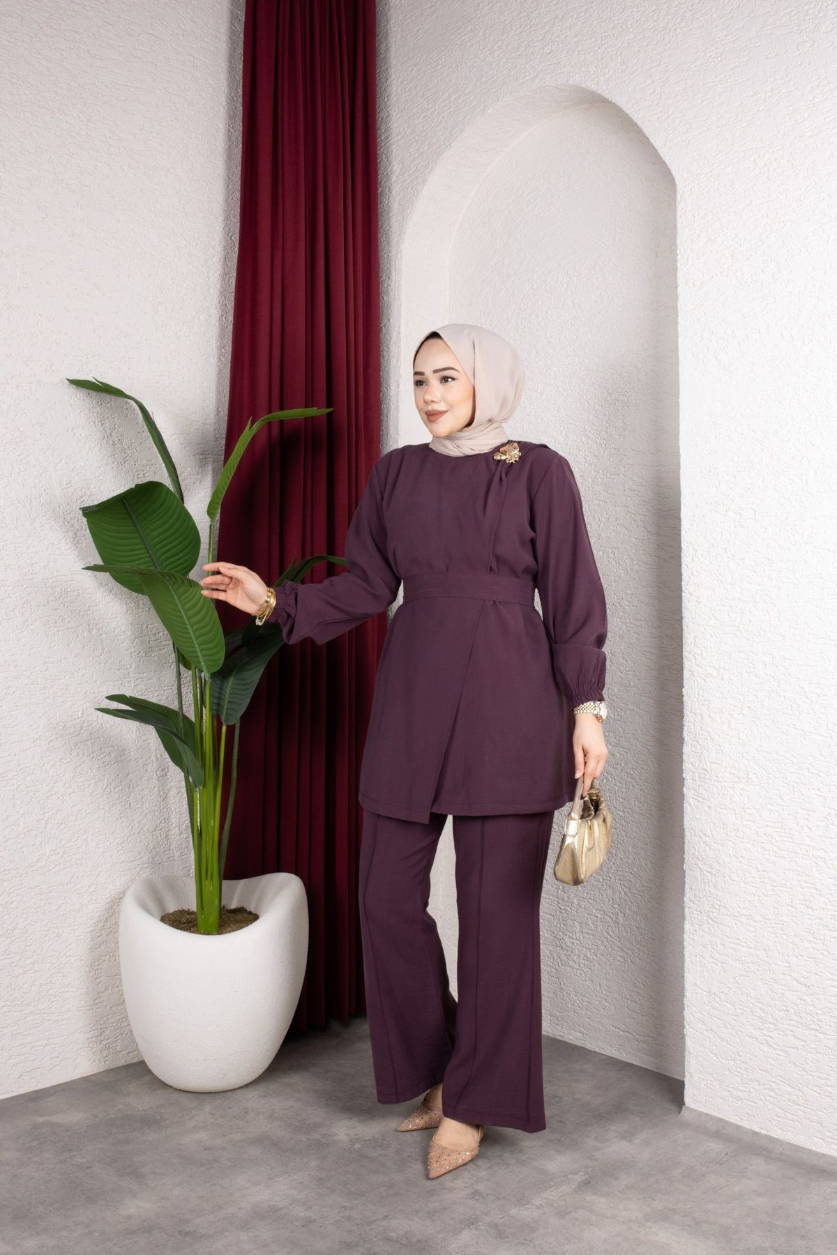 İpek Tesettür Takım - Mürdüm