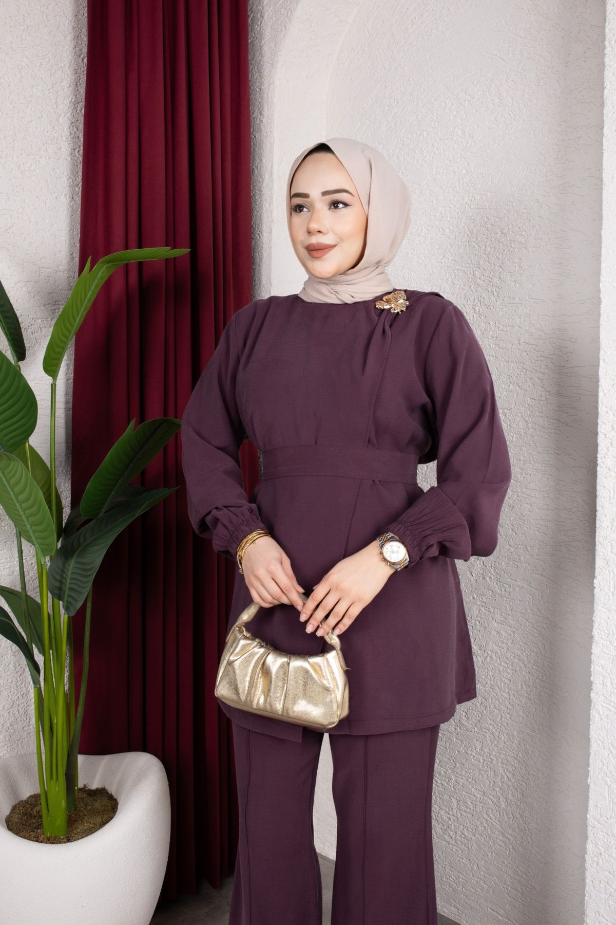 İpek Tesettür Takım - Mürdüm