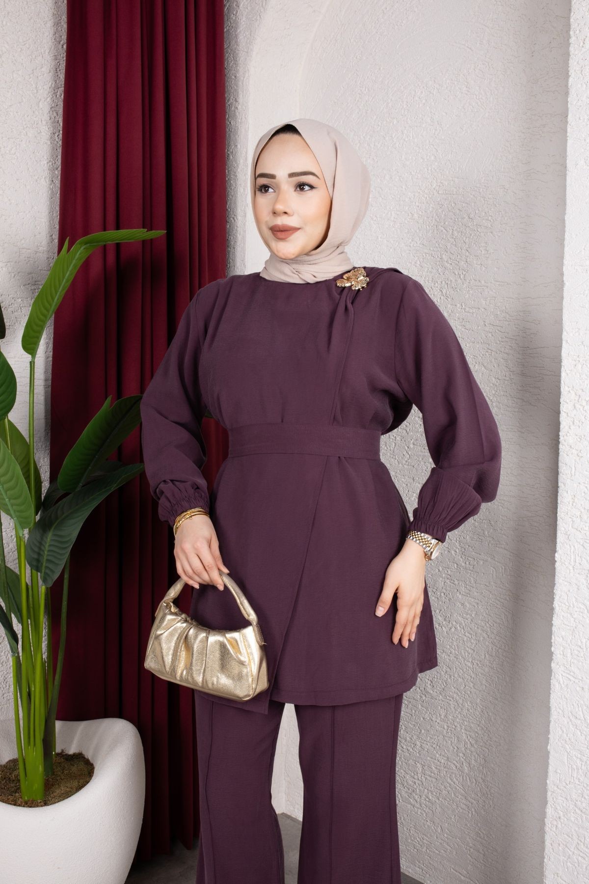 İpek Tesettür Takım - Mürdüm