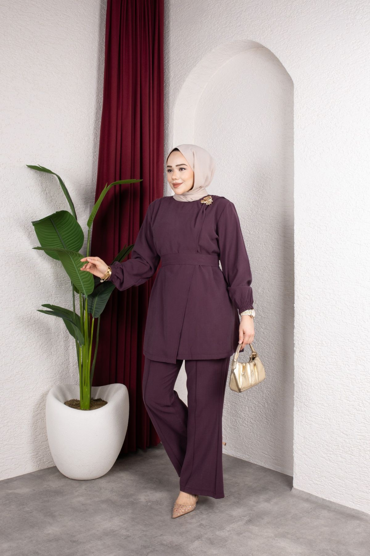 İpek Tesettür Takım - Mürdüm