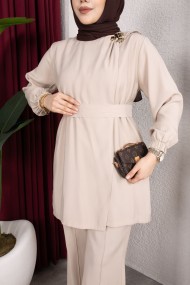 İpek Tesettür Takım - Bej