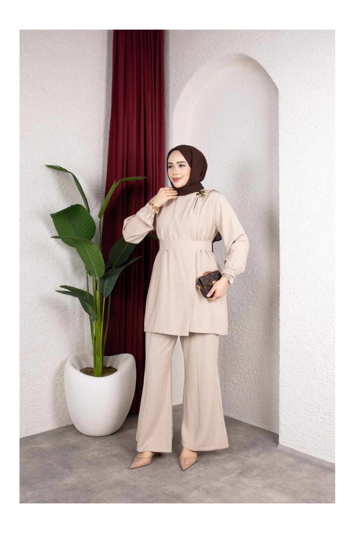 İpek Tesettür Takım - Bej