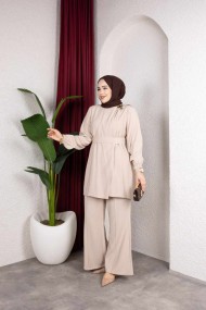 İpek Tesettür Takım - Bej