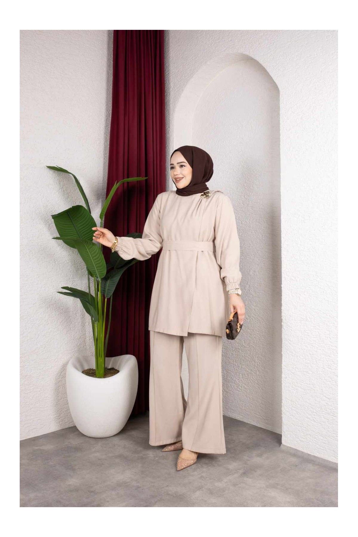 İpek Tesettür Takım - Bej