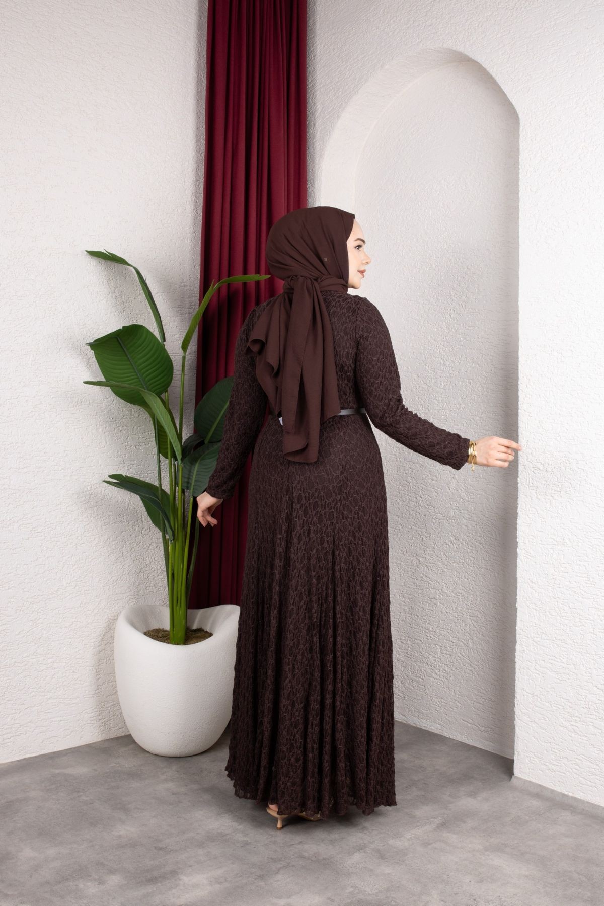 Dilruba Tesettür Elbise - Kahve