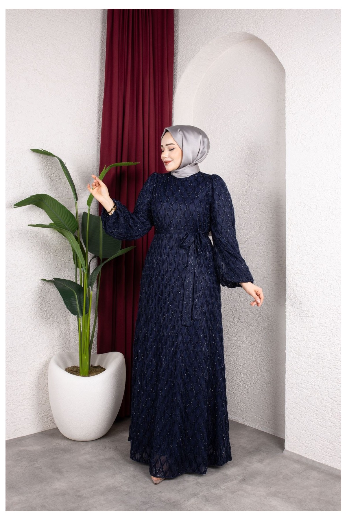 Aleen Tesettür Elbise - Lacivert