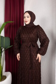 Aleen Tesettür Elbise - Kahverengi