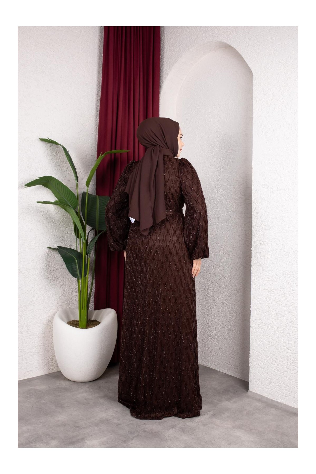 Aleen Tesettür Elbise - Kahverengi