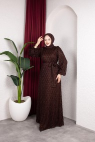 Aleen Tesettür Elbise - Kahverengi