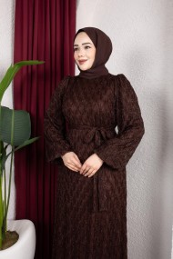 Aleen Tesettür Elbise - Kahverengi