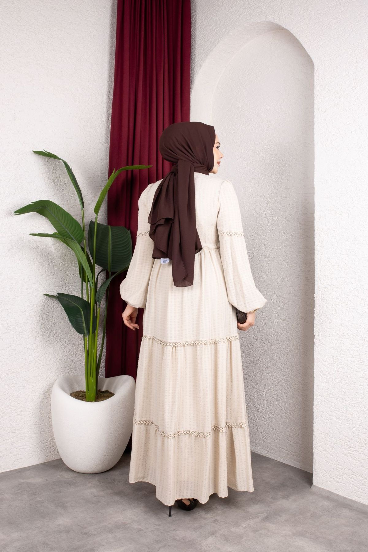 Mona Tesettür Elbise - Bej