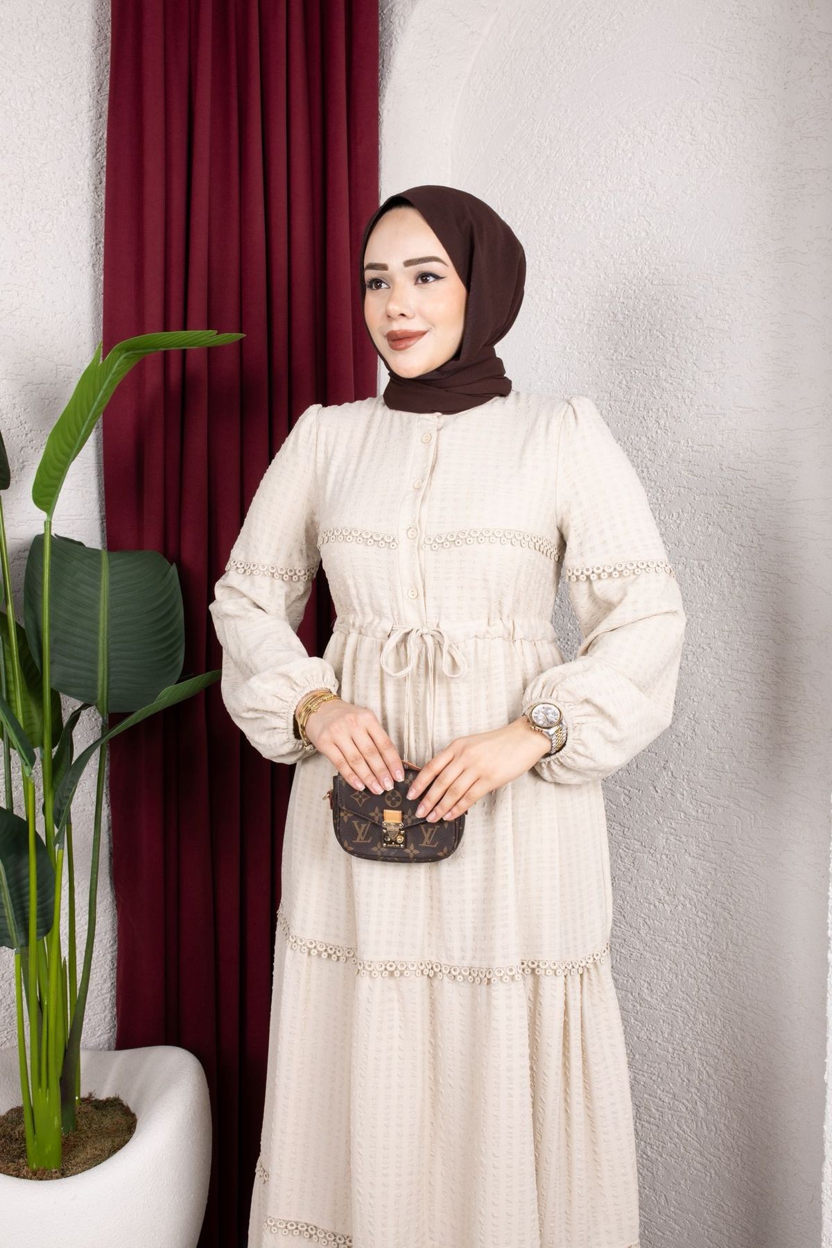 Mona Tesettür Elbise - Bej