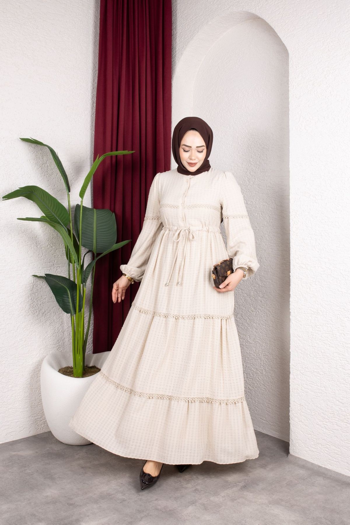 Mona Tesettür Elbise - Bej