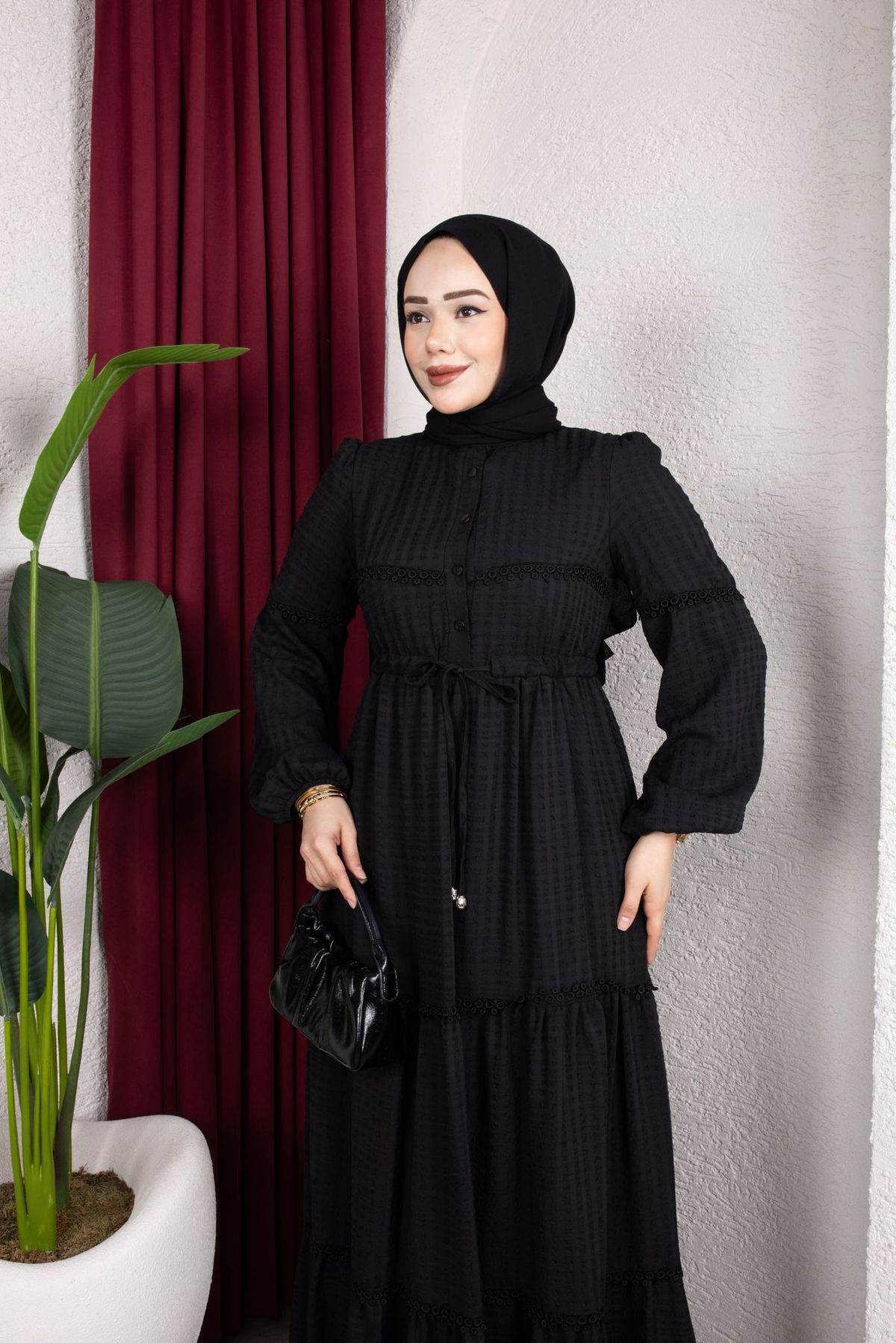 Mona Tesettür Elbise - Siyah