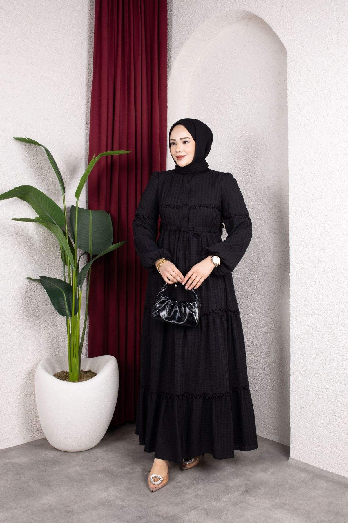 Mona Tesettür Elbise - Siyah