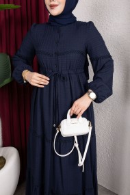 Mona Tesettür Elbise - Lacivert