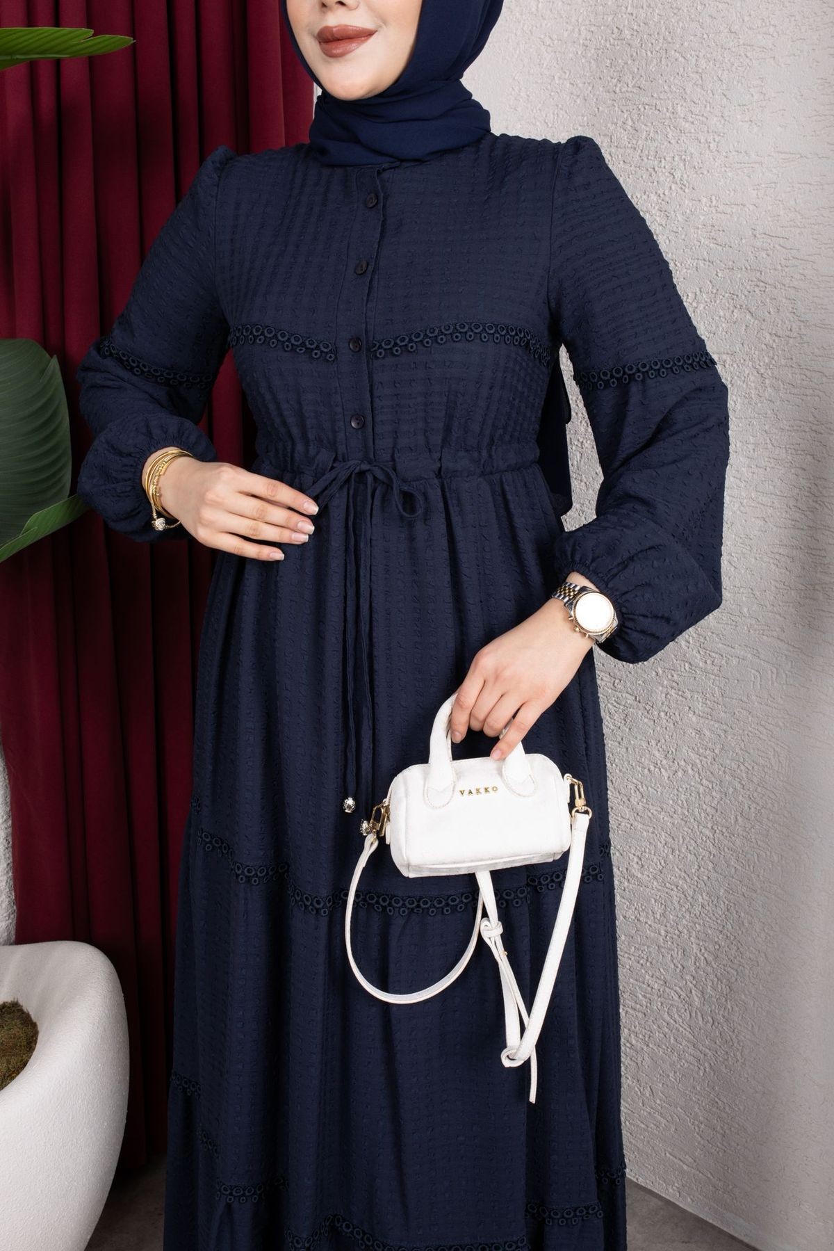 Mona Tesettür Elbise - Lacivert