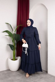 Mona Tesettür Elbise - Lacivert