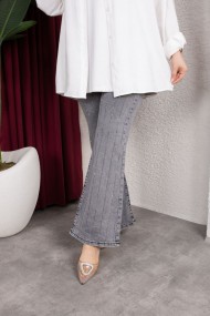 Taş Detaylı Kot Pantolon - Gri