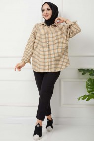 Ekose Cepli Gömlek - Hardal