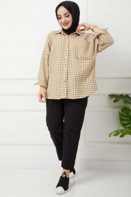 Ekose Cepli Gömlek - Hardal